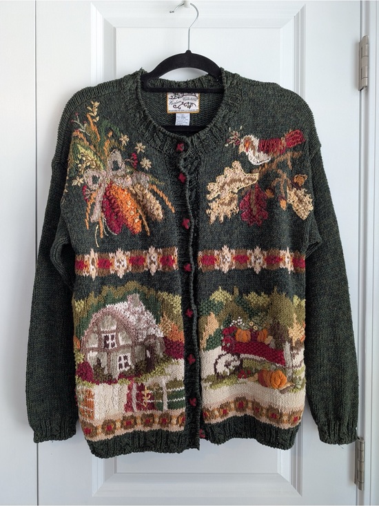 Heirloom Collectibles Sweaters - Heirloom Collectibles Women’s Fall Thanksgiving Knit Cardigan Green Size Small